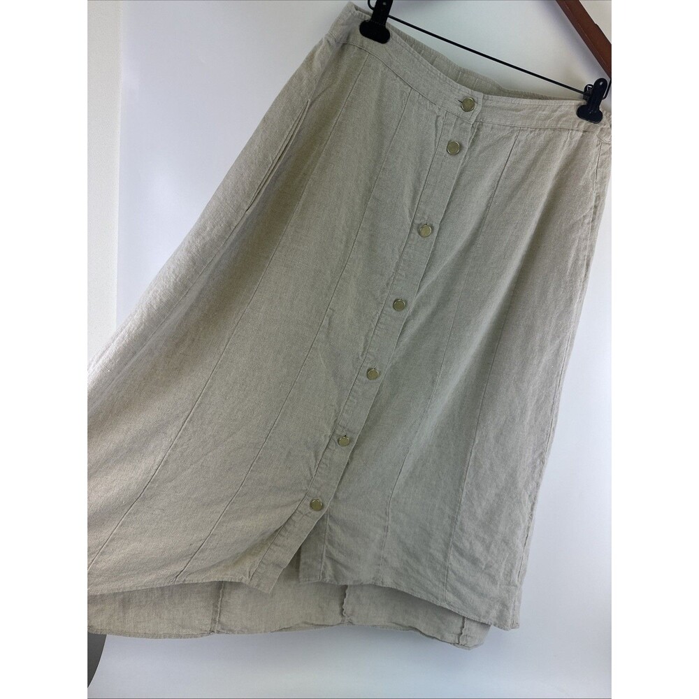 Soft Surroundings Linen Maxi Skirt Button Down Pockets Natural Tan Womens Large - Picture 4 of 12